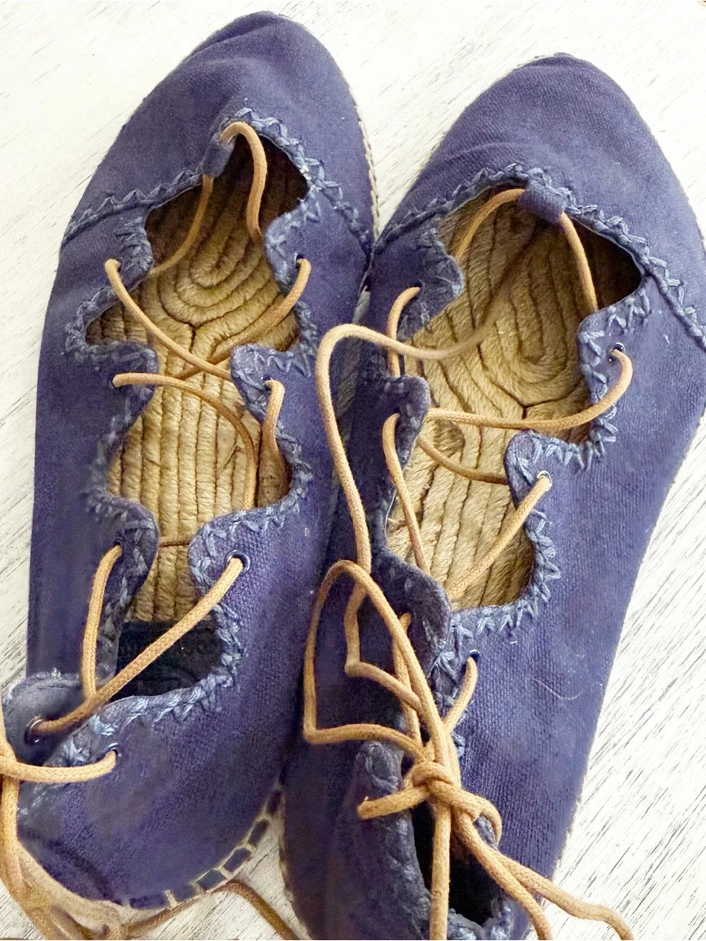 Tory Burch Navy Blue Canvas Lace-Up Espadrilles